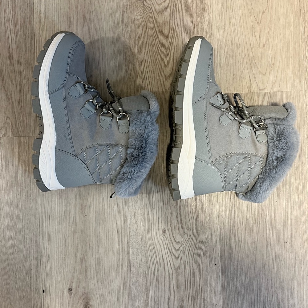 Gray Fur-Lined Winter Boots